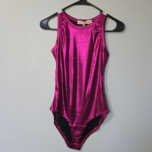 Vibrant Fuchsia Metallic Womens Bodysuit